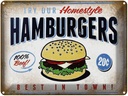 Blechschild 30x40 cm Hamburger best in town 100% Beef
