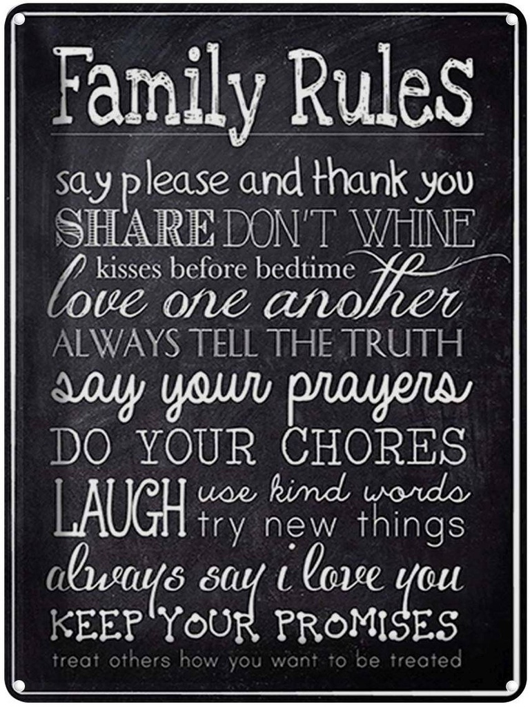 [LA-1792073] Blechschild 40x30 cm Family Rules say please
