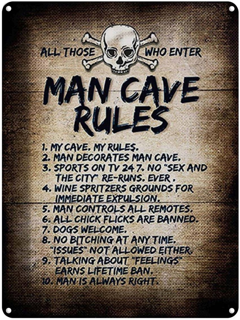 [LA-1792074] Blechschild 40x30 cm man cave rules Totenkopf