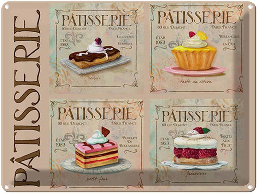 [LA-1792075] Blechschild 30x40 cm Patisserie Kuchen Sorte Bäckerei