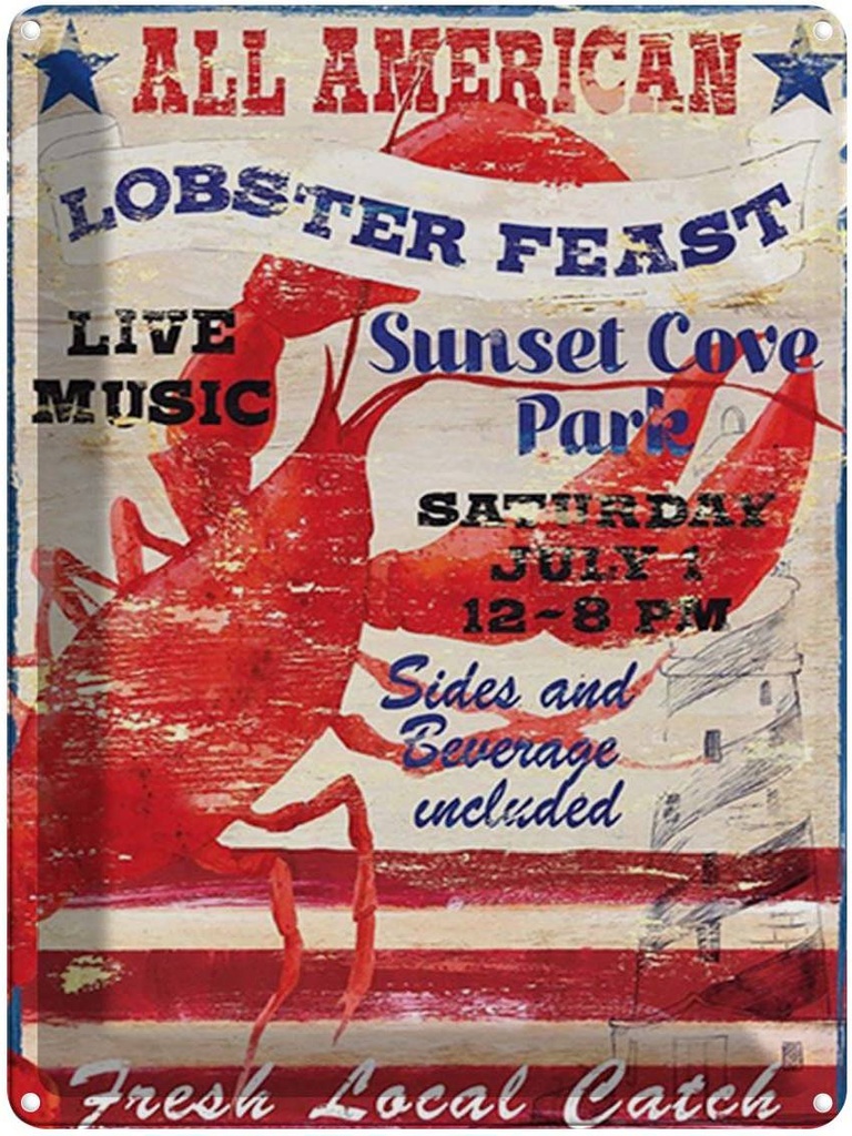 [LA-1792080] Blechschild 40x30 cm all american lobster feast music