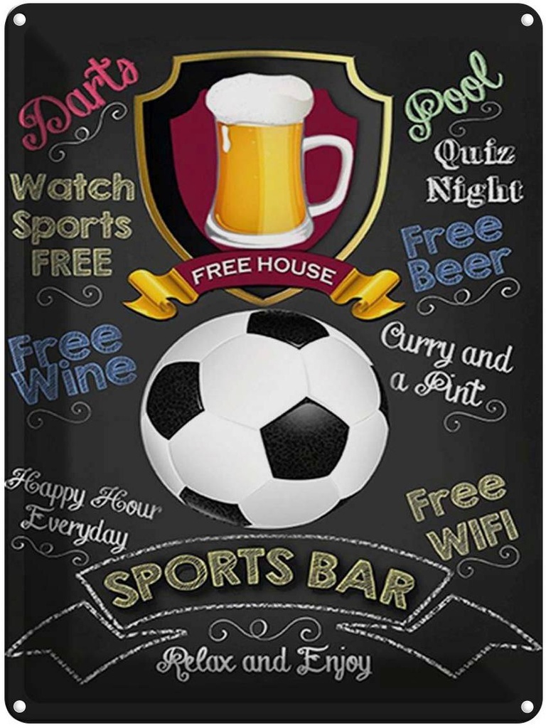 [LA-1792083] Blechschild 40x30 cm sports bar free wine darts pool