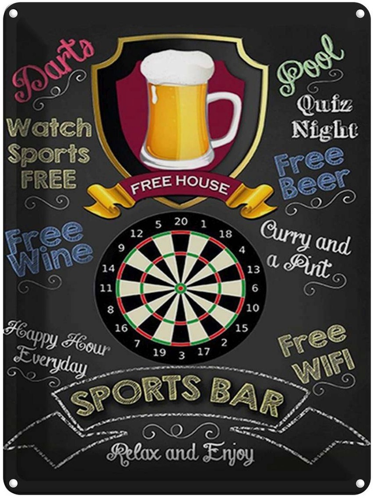 [LA-1792084] Blechschild 40x30 cm sports bar Darts relax and enjoy