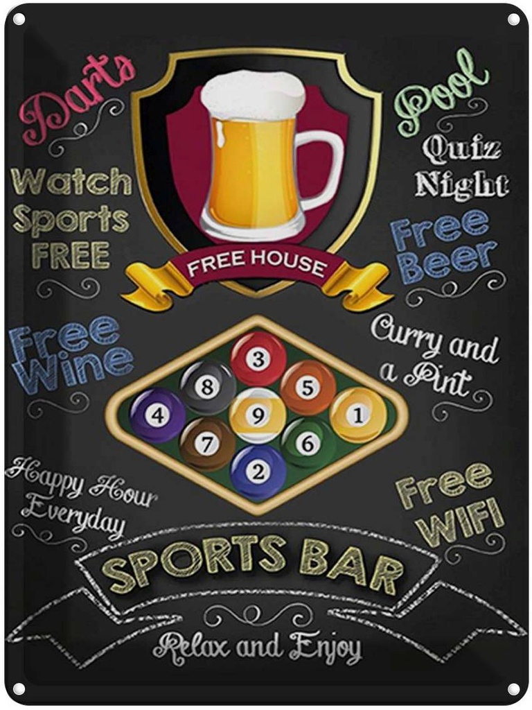 [LA-1792085] Blechschild 40x30 cm sports bar Beer relax and enjoy