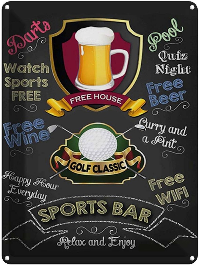 [LA-1792086] Blechschild 40x30 cm sports bar Golf relax and enjoy