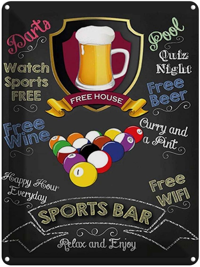 [LA-1792088] Blechschild 40x30 cm sports bar Beer Bier relax enjoy