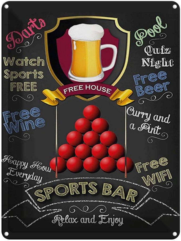 [LA-1792089] Blechschild 40x30 cm sports bar Free WIFI free Beer