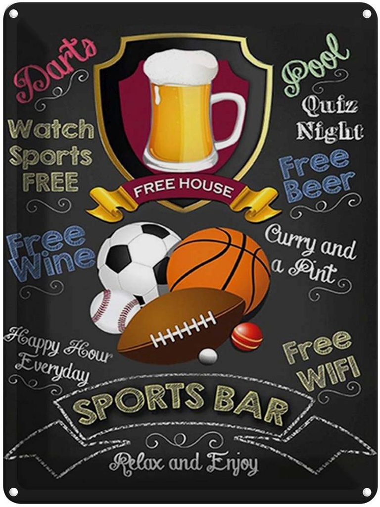 [LA-1792090] Blechschild 40x30 cm sports bar happy hour Beer darts