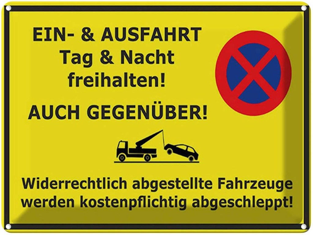 [LA-1792116] Blechschild 30x40 cm Parken Ein- Ausfahrt Tag Nacht frei Warnschild Hinweisschild Sicherheit Vorsicht
