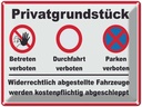 Blechschild 30x40 cm Parken Privatgrundstück betreten Verbot Warnschild Hinweisschild Sicherheit Vorsicht