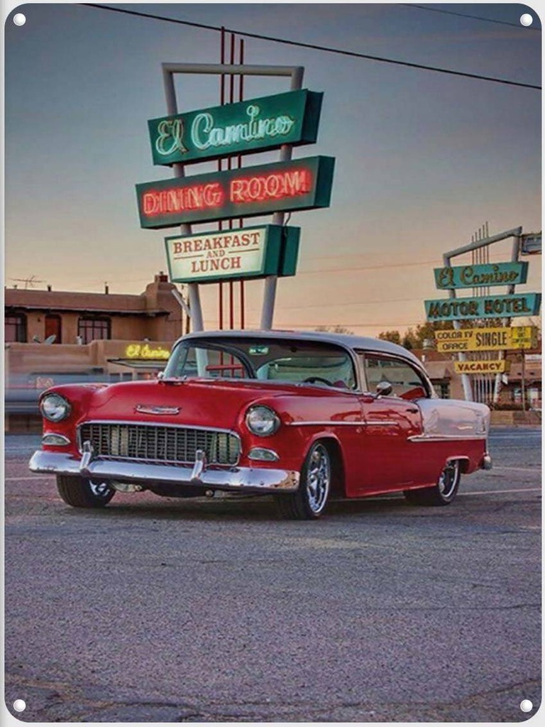 Blechschild 40x30 cm Auto Oldtimer El Camino breakfast lunch
