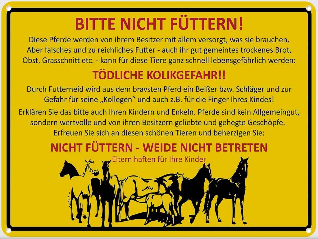 [LA-1792138] Blechschild 30x40 cm Tiere bitte nicht füttern Pferde Weide Warnschild Hinweisschild Sicherheit Vorsicht