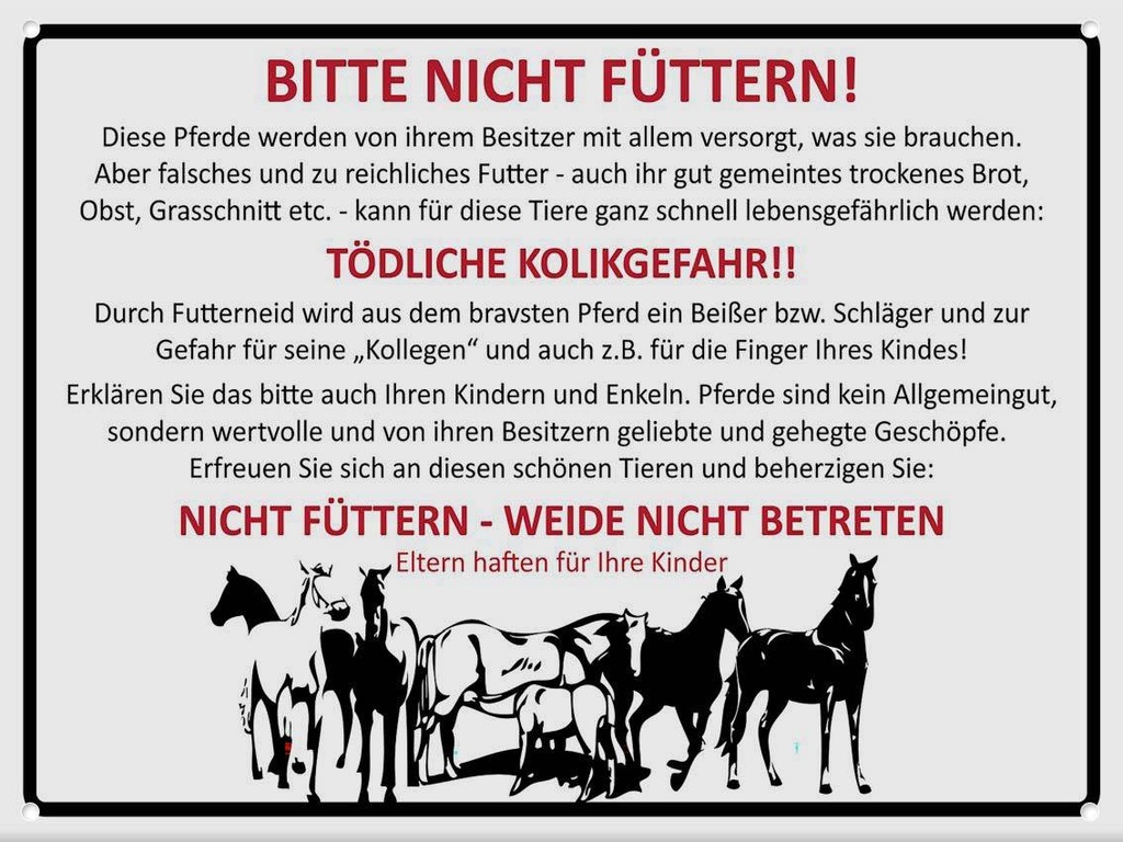 [LA-1792139] Blechschild 30x40 cm Tiere bitte nicht füttern Pferde Verbot Warnschild Hinweisschild Sicherheit Vorsicht