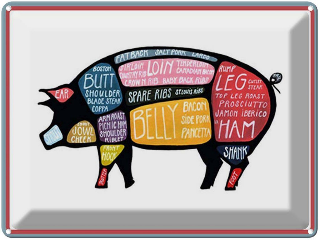[LA-1792143] Blechschild 30x40 cm Metzger Schwein cuts Pork Fleisch