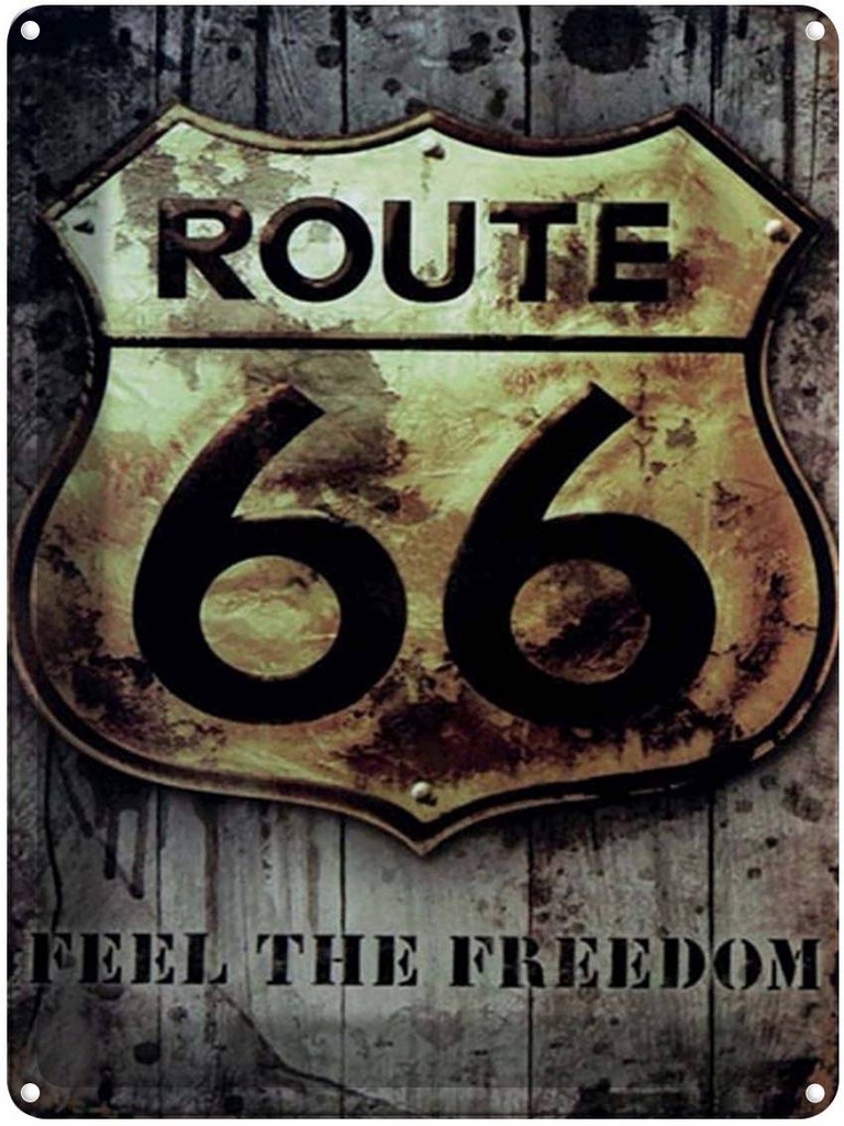 [LA-1792150] Blechschild 40x30 cm Retro route 66 feel the freedom