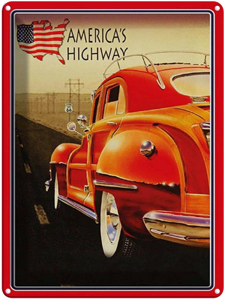 Blechschild 40x30 cm Auto Oldtimer america´s highway USA