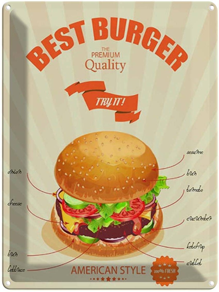 [LA-1792159] Blechschild 40x30 cm Essen Best Burger american style Amerika USA Diner