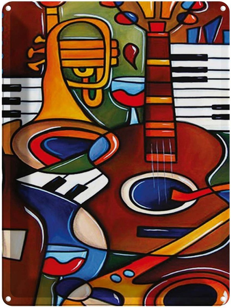 [LA-1792166] Blechschild 40x30 cm Musik Instrumente Gitarre Piano Bildmotiv