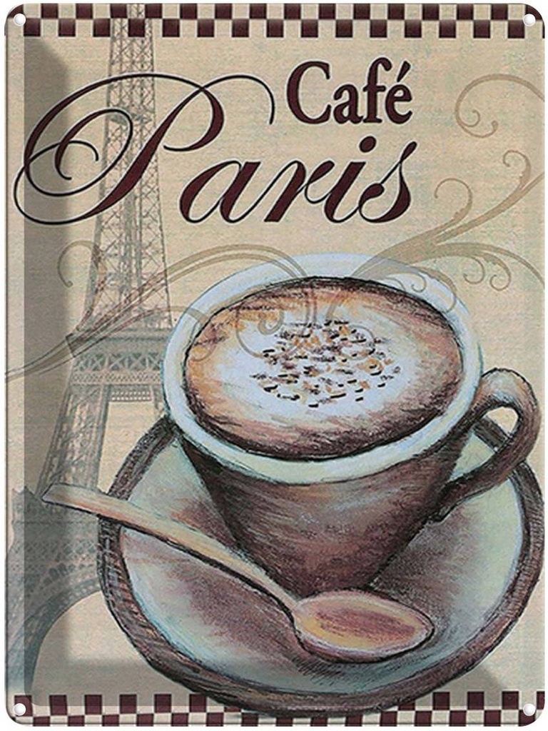 [LA-1792171] Blechschild 40x30 cm Paris Eiffelturm Kaffee Tasse Cafe