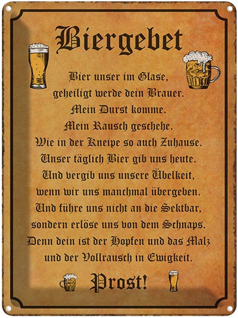 [LA-1792178] Blechschild 40x30 cm Bier Biergebet unser im Glase Prost Spruch Zitat