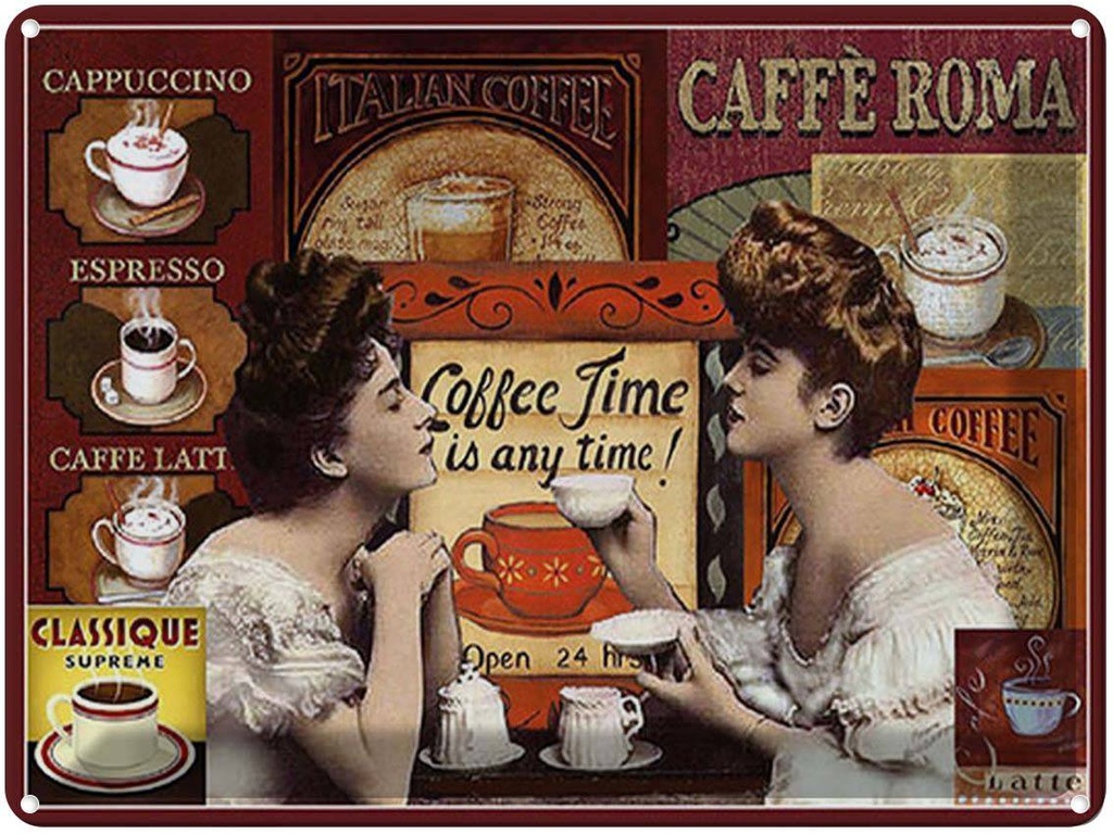 [LA-1792184] Blechschild 30x40 cm Kaffee Coffee Roma time is any time