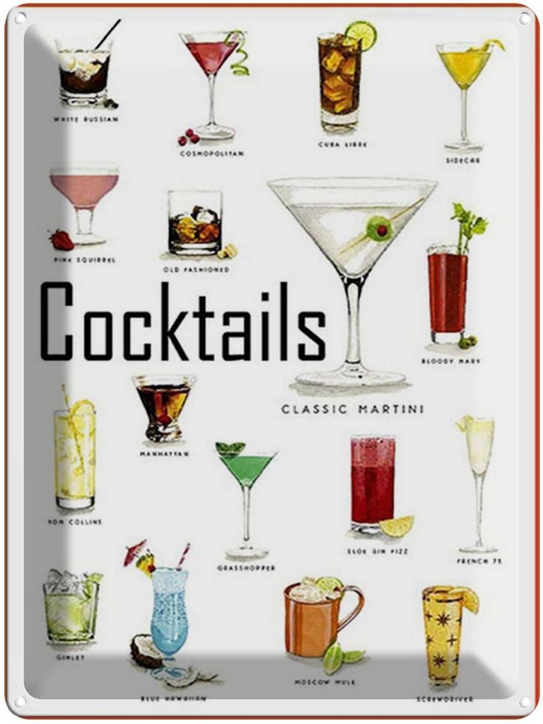 [LA-1792191] Blechschild 40x30 cm Alkohol Cocktails cuba libre Martini
