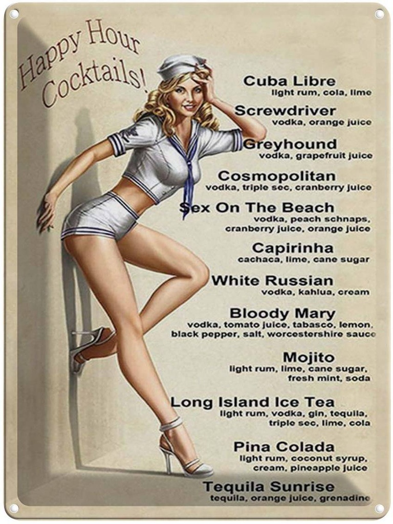 [LA-1792192] Blechschild 40x30 cm Pin Up Happy Hour Cocktails Mojito