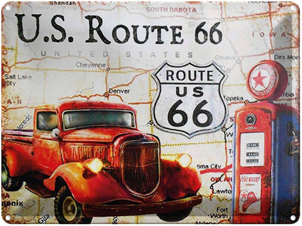 [LA-1792194] Blechschild 30x40 cm Retro US Route 66 Oldtimer Tankstelle