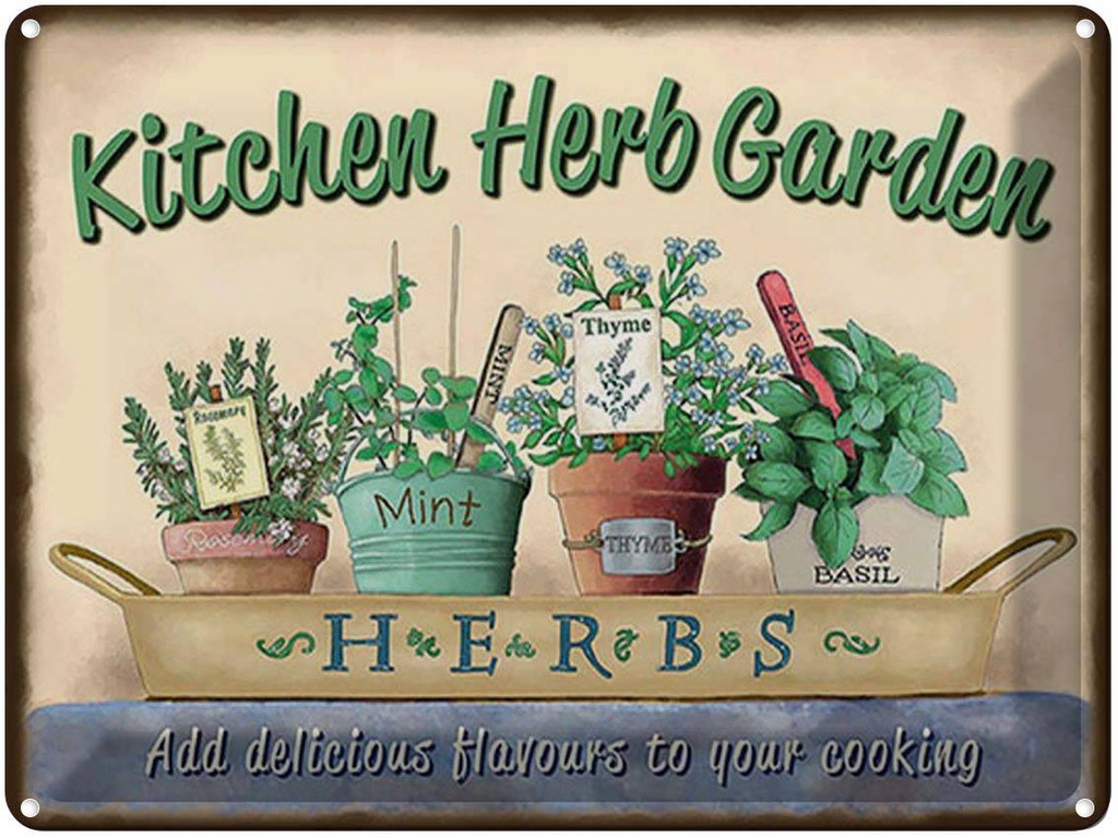 Blechschild 30x40 cm Garten Kirchen Herb Garden Mint Thyme