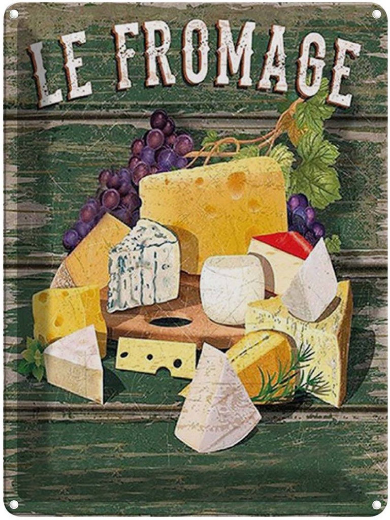 [LA-1792205] Blechschild 40x30 cm Essen Le Fromage Käse Sorten Cheese