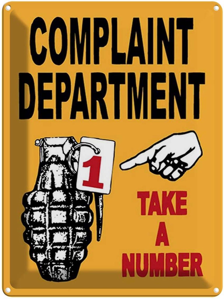 [LA-1792207] Blechschild 40x30 cm complaint Department take number