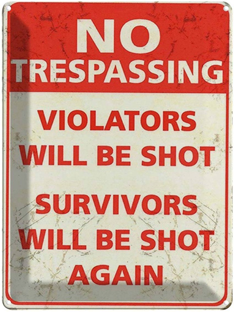 [LA-1792208] Blechschild 40x30 cm Retro No trespassing violators be shot