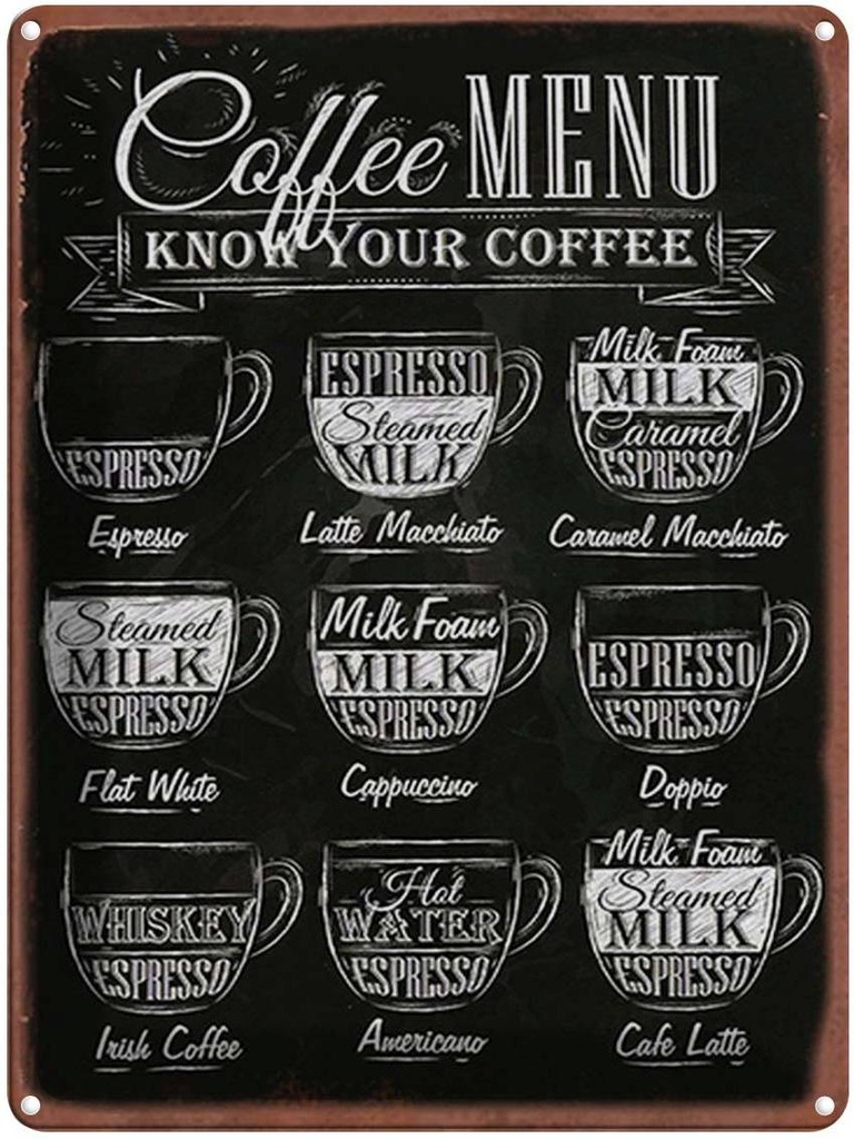 [LA-1792211] Blechschild 40x30 cm Kaffee Coffee Menu flat white Doppio