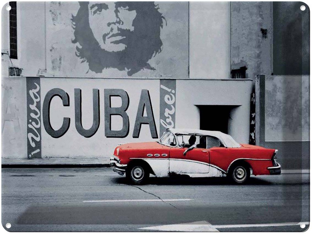 Blechschild 30x40 cm Cuba Guevara Auto rot Oldtimer Bildmotiv Reisemotiv Abenteuer Reisen