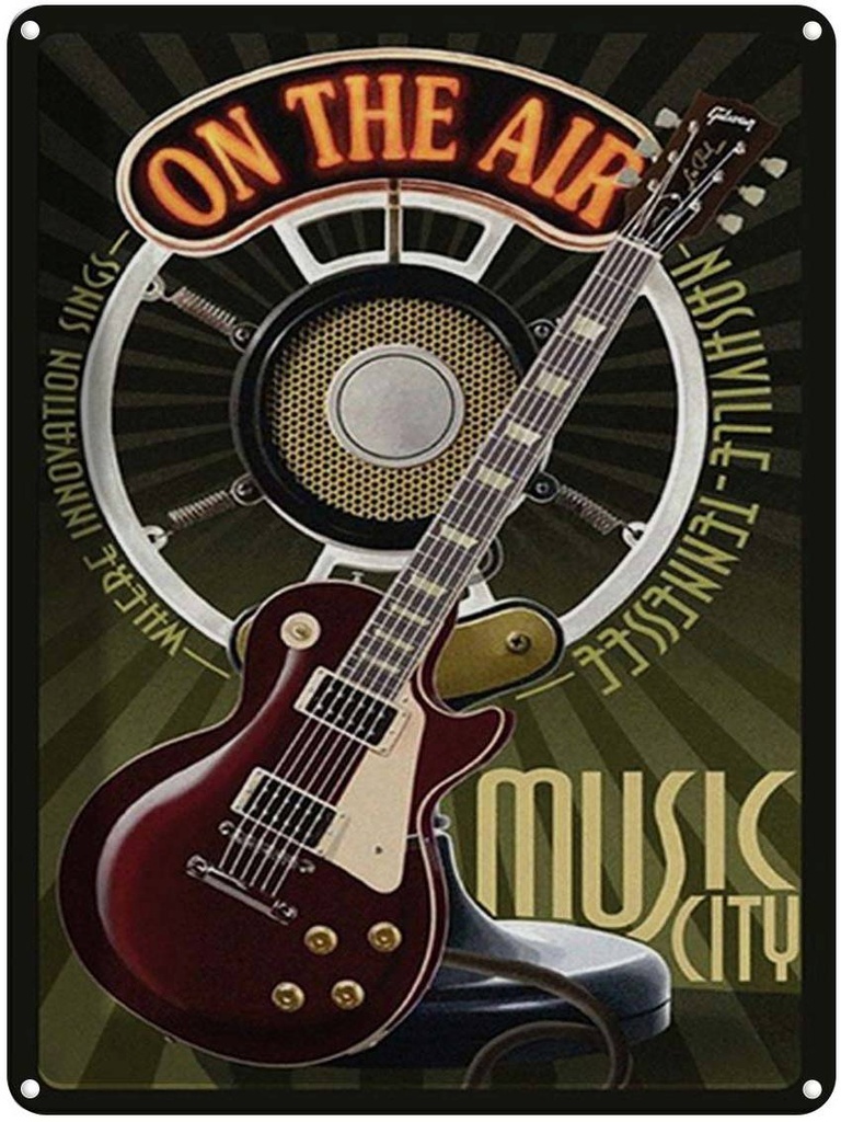[LA-1792235] Blechschild 40x30 cm Music city on the Air Gitarre