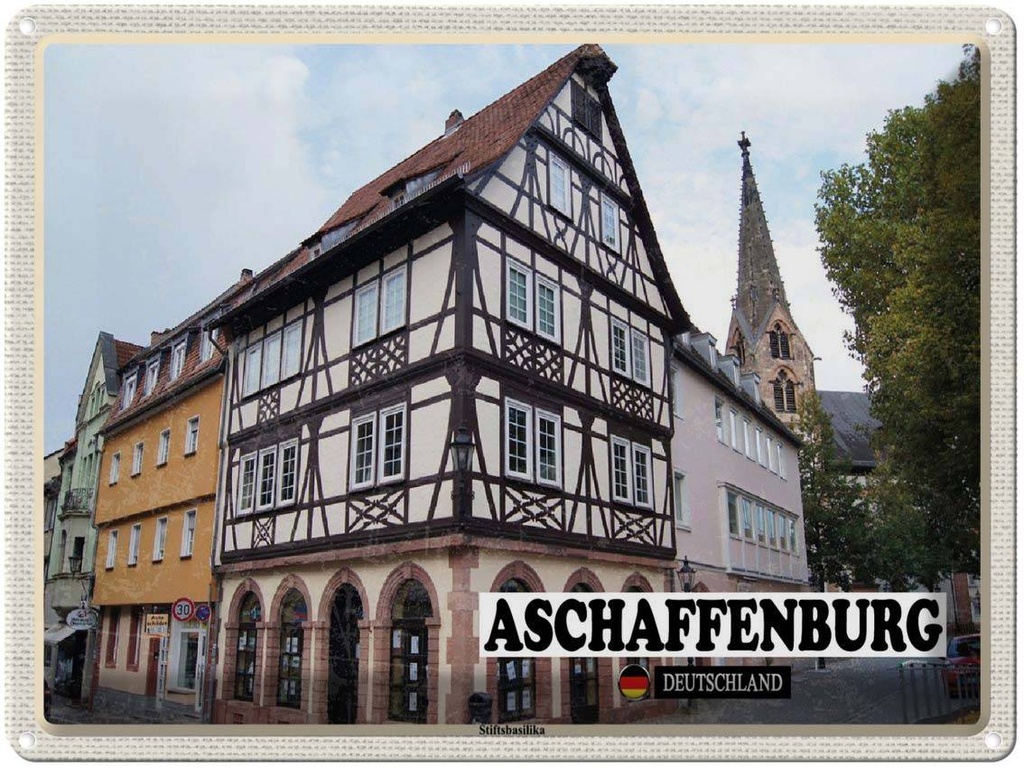 Blechschild 30x40 cm Aschaffenburg Stiftbasilika Altstadt Bildmotiv Reisemotiv Abenteuer Reisen