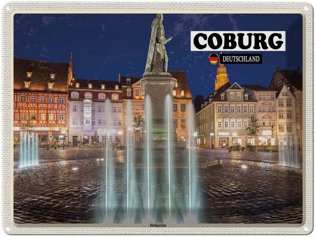 Blechschild 30x40 cm Coburg Hofgärten Skulptur Bildmotiv Reisemotiv Abenteuer Reisen