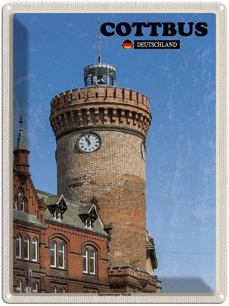 Blechschild 40x30 cm Cottbus Spremberger Turm Bildmotiv Reisemotiv Abenteuer Reisen