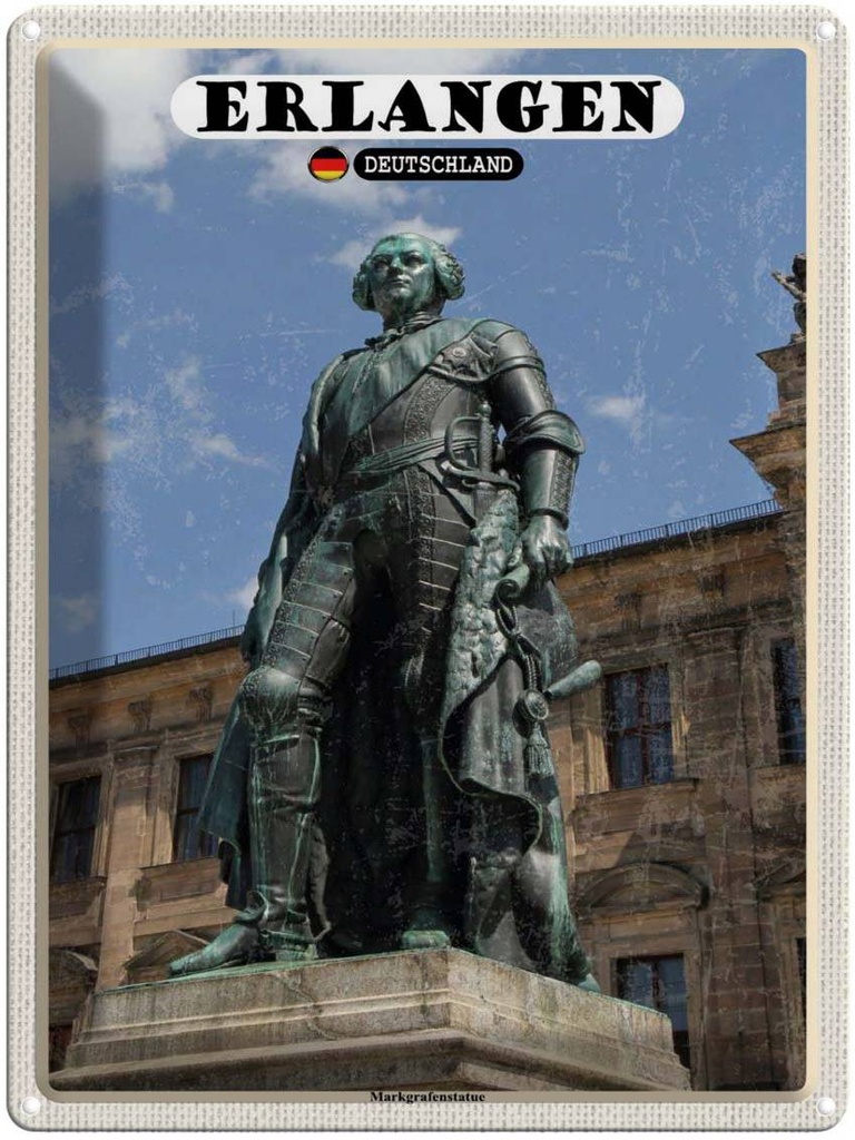 Blechschild 40x30 cm Erlangen Markgrafenstatue Bildmotiv Reisemotiv Abenteuer Reisen