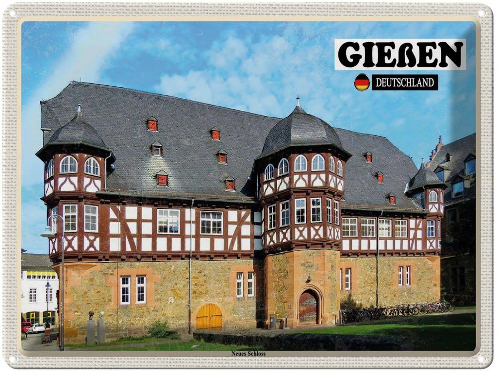 Blechschild 30x40 cm Gießen Neues Schloss Bildmotiv Reisemotiv Abenteuer Reisen