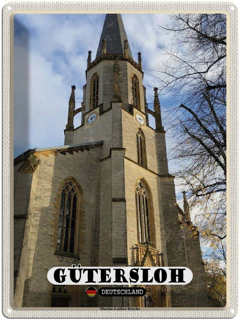Blechschild 40x30 cm Gütersloh Martin-Luther-Kirche Bildmotiv Reisemotiv Abenteuer Reisen