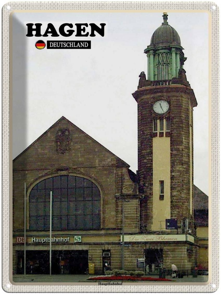 Blechschild 40x30 cm Hagen Hauptbahnhof Zug Bildmotiv Reisemotiv Abenteuer Reisen