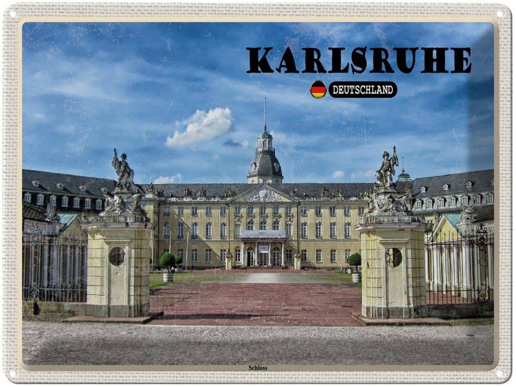 Blechschild 30x40 cm Karlsruhe Schloss Brunnen Bildmotiv Reisemotiv Abenteuer Reisen