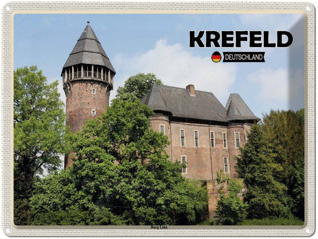 Blechschild 30x40 cm Krefeld Burg Linn Schloss Bildmotiv Reisemotiv Abenteuer Reisen