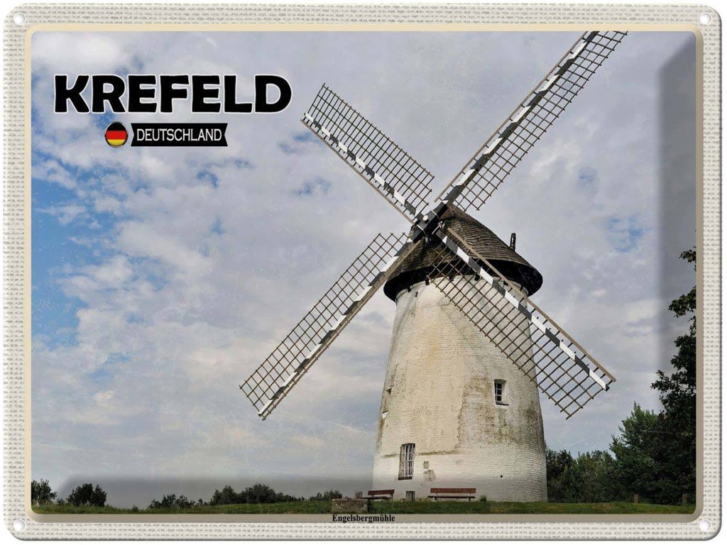 Blechschild 30x40 cm Krefeld Engelsbergmühle Wiese Bildmotiv Reisemotiv Abenteuer Reisen