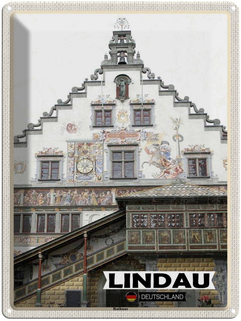 Blechschild 40x30 cm Lindau Rathaus Bildmotiv Reisemotiv Abenteuer Reisen