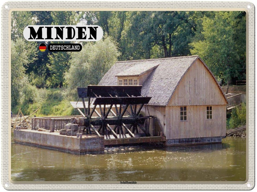 Blechschild 30x40 cm Minden Schiffsmühle Fluss Bildmotiv Reisemotiv Abenteuer Reisen
