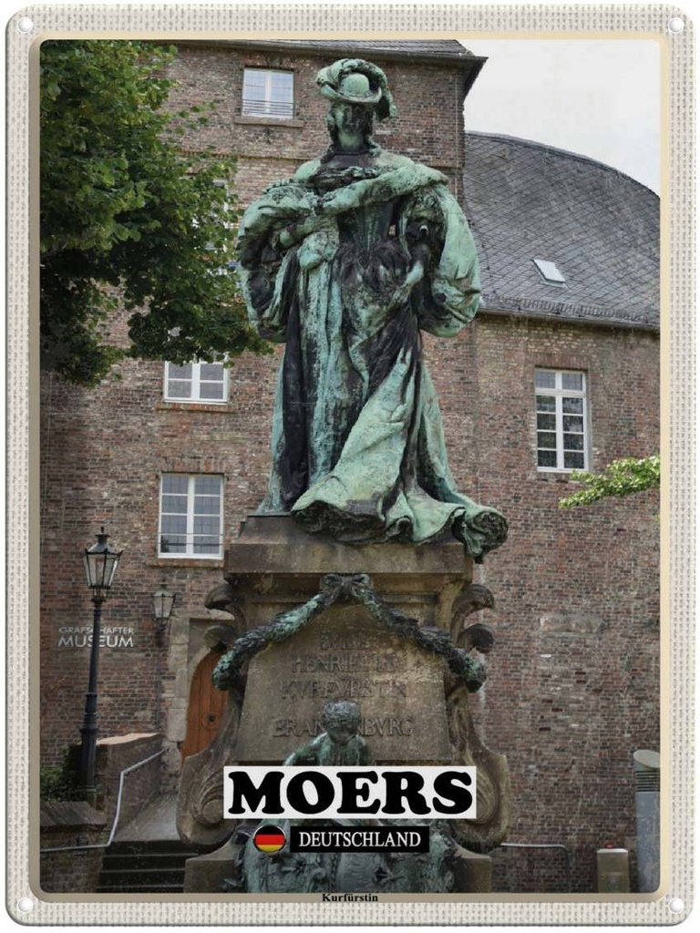 Blechschild 40x30 cm Moers Kurfürstin Skulptur Bildmotiv Reisemotiv Abenteuer Reisen