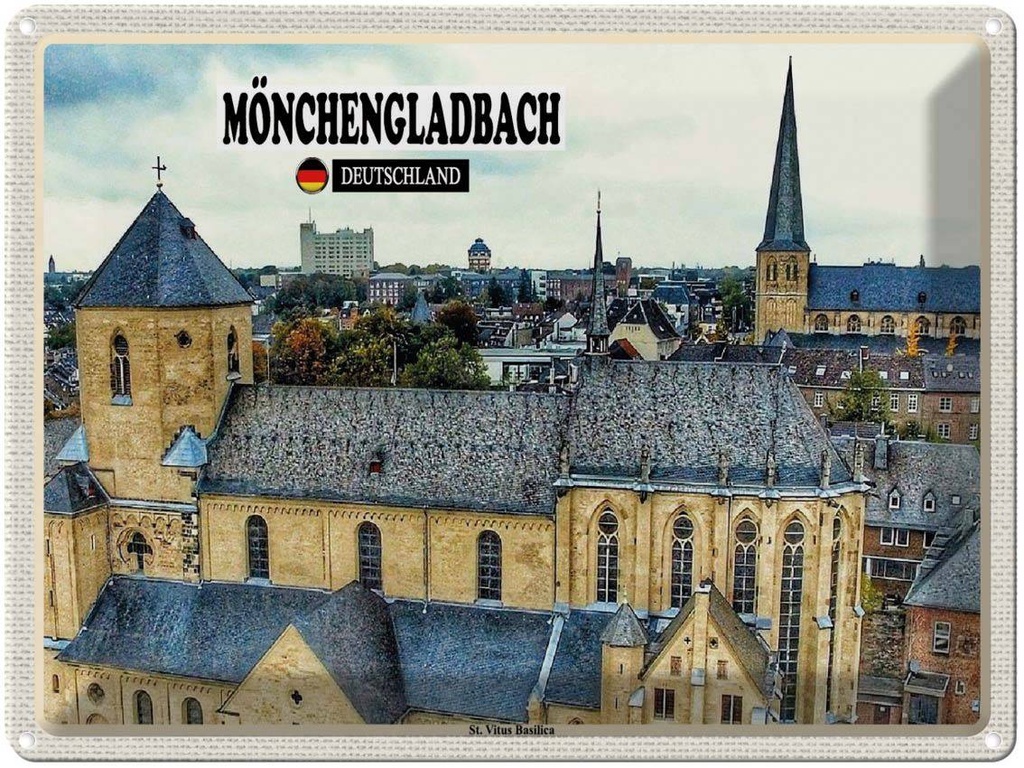 Blechschild 30x40 cm Mönchengladbach St. Vitus Basilika Bildmotiv Reisemotiv Abenteuer Reisen