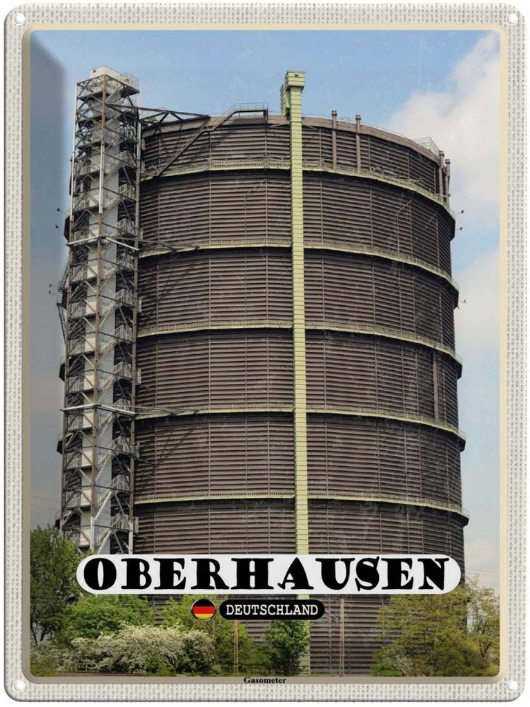 Blechschild 40x30 cm Oberhausen Gasometer Gebäude Bildmotiv Reisemotiv Abenteuer Reisen